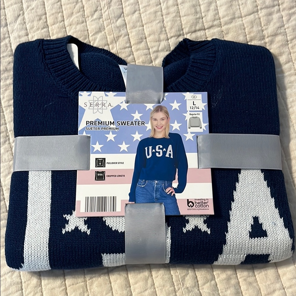 USA blue sweater in package